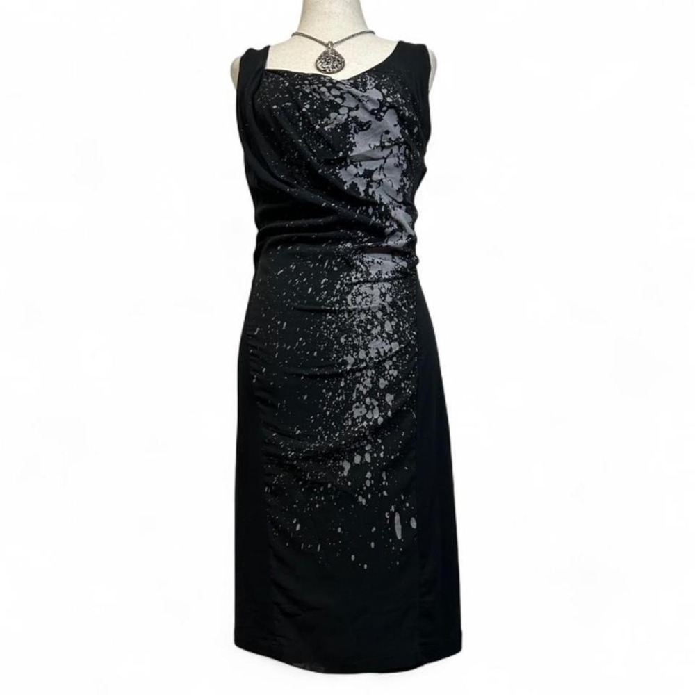 Y2K Isabel De Pedro Silk Grunge Splatter Print Ruched Dress Womens 6 Goth Alt